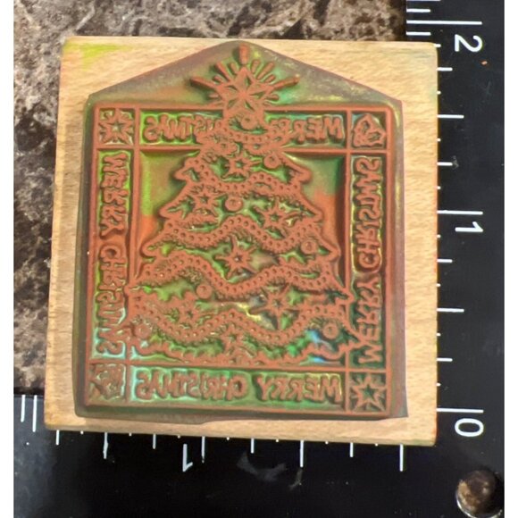 Wood Mounted Rubber Stamp Merry Christmas Tree Design Rubber Stampede - Picture 2 of 4